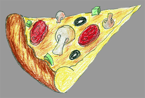 Pastel Pizza drawn by L. Foster from watching a video tutorial by One Art Center: https://www.youtube.com/watch?v=DGeGur8ehPU